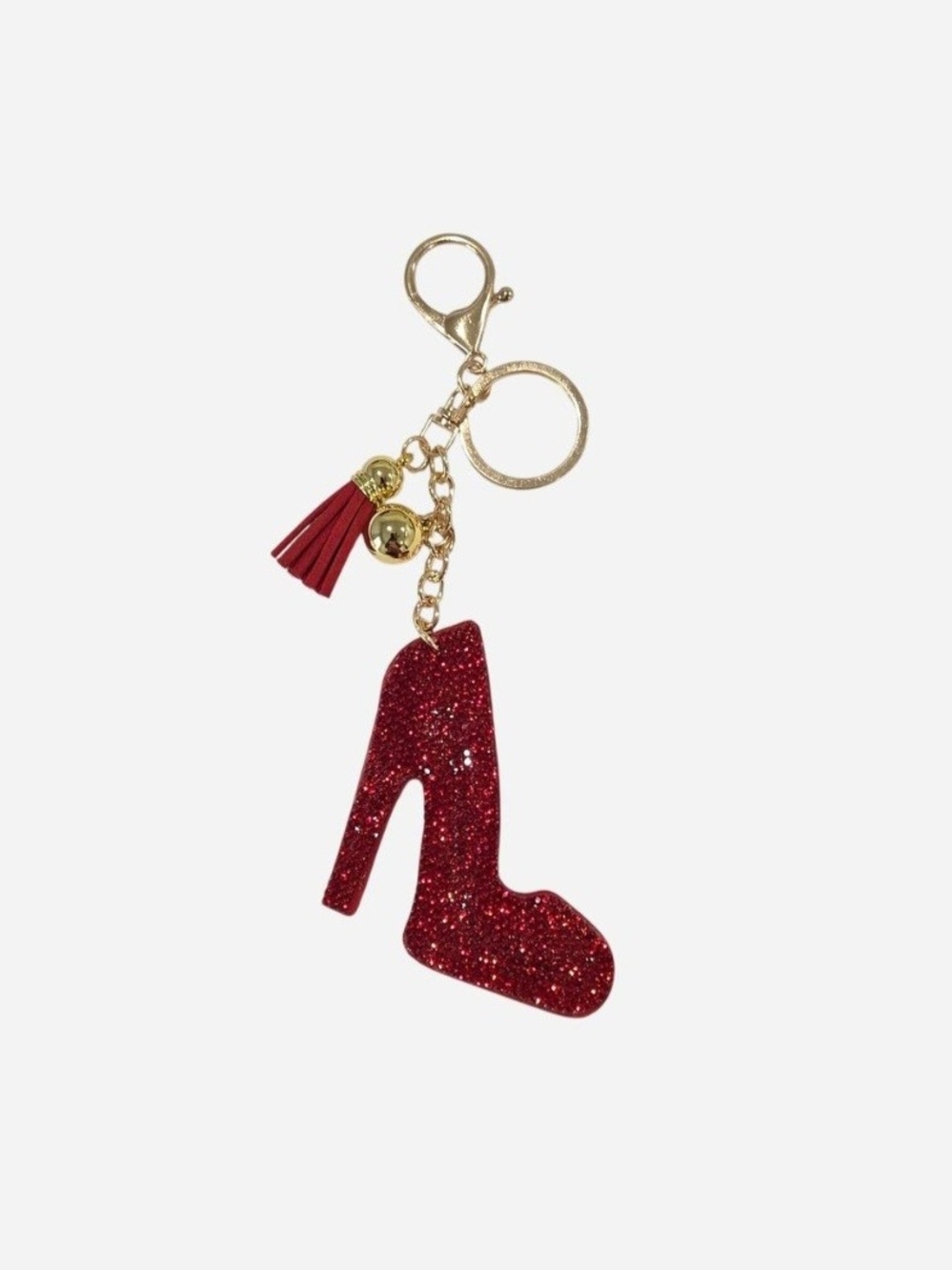 Red Glitter High Heel Gold Keyring/ Charm with Tassel